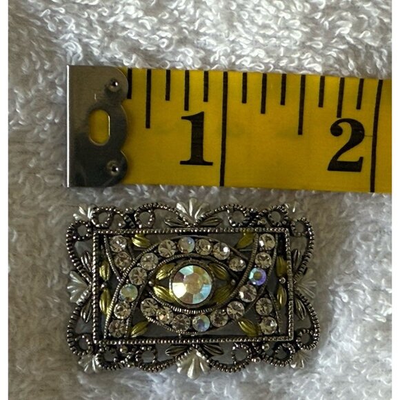 Vintage Noblesse Art Deco Aurora Borealis Silver Tone w/Rhinestones Brooch Pin - Picture 5 of 6